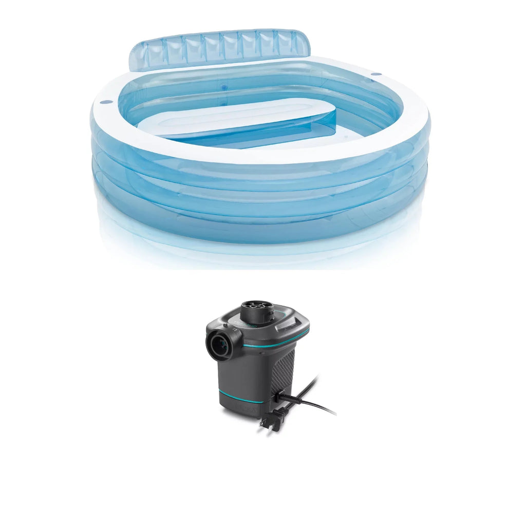 Intex 7.08'x 30" Family Lounge Pool w/ Built In Bench & 120V Electric Air Pump