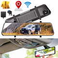 Kqiang 4K 12" Dash Cam Mirror GPS WiFi Voice Control Car Rear View Backup Dual Camera