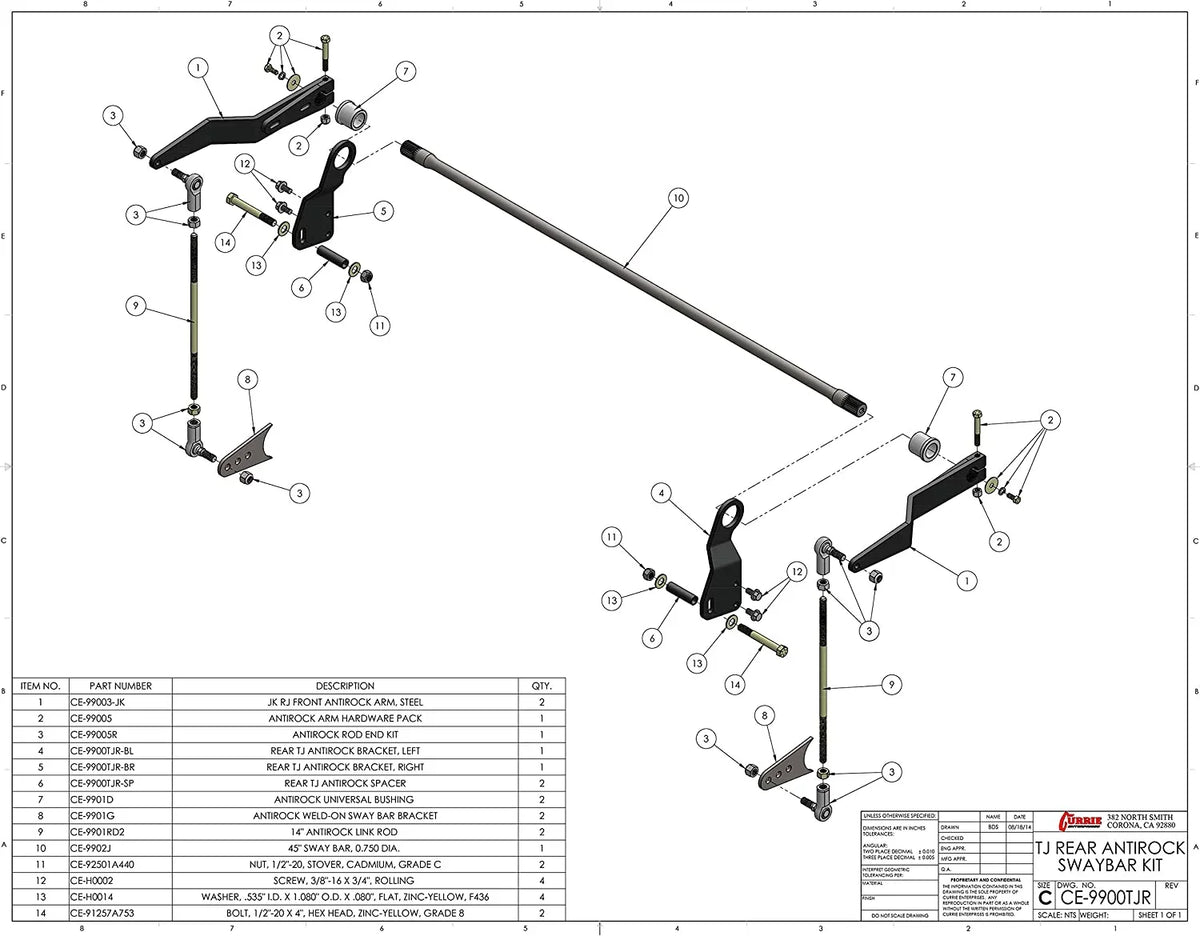 Currie Enterprises CE-9900TJR Antirock Rear Sway Bar Kit For TJ/LJ