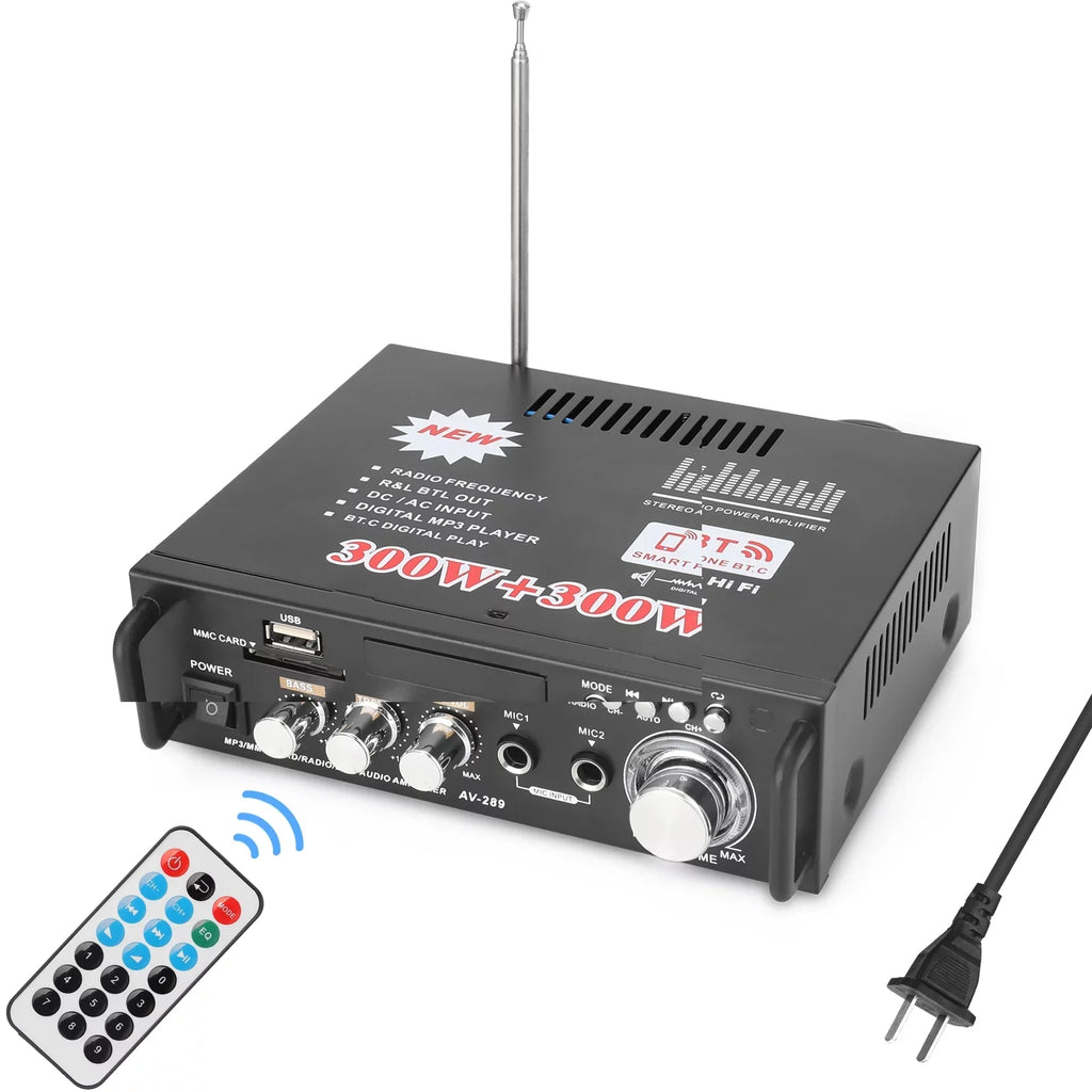 Dazzduo Sound Machine,2CH LCD Display Remote Audio Amplifier BT  Radio Amplifier 600W Remote Audio  Radio Portable Stereo Power Amplifier Audio HiFi Audio Stereo Car 600W Remote