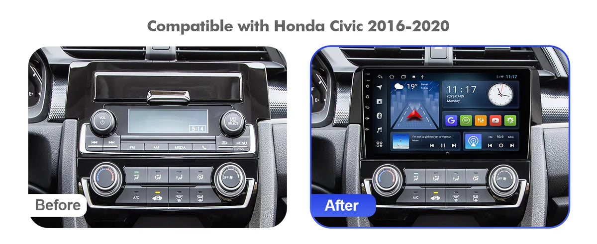 Android 10 Double Din Car Stereo for Honda Civic 2016-2020 with 9 Inch Touchdisplay Radio Built-in Wireless Carplay/Android Auto/GPS/Bluetooth/FM/AUX-in/Steering Wheel Control Backup Camera 2+32G