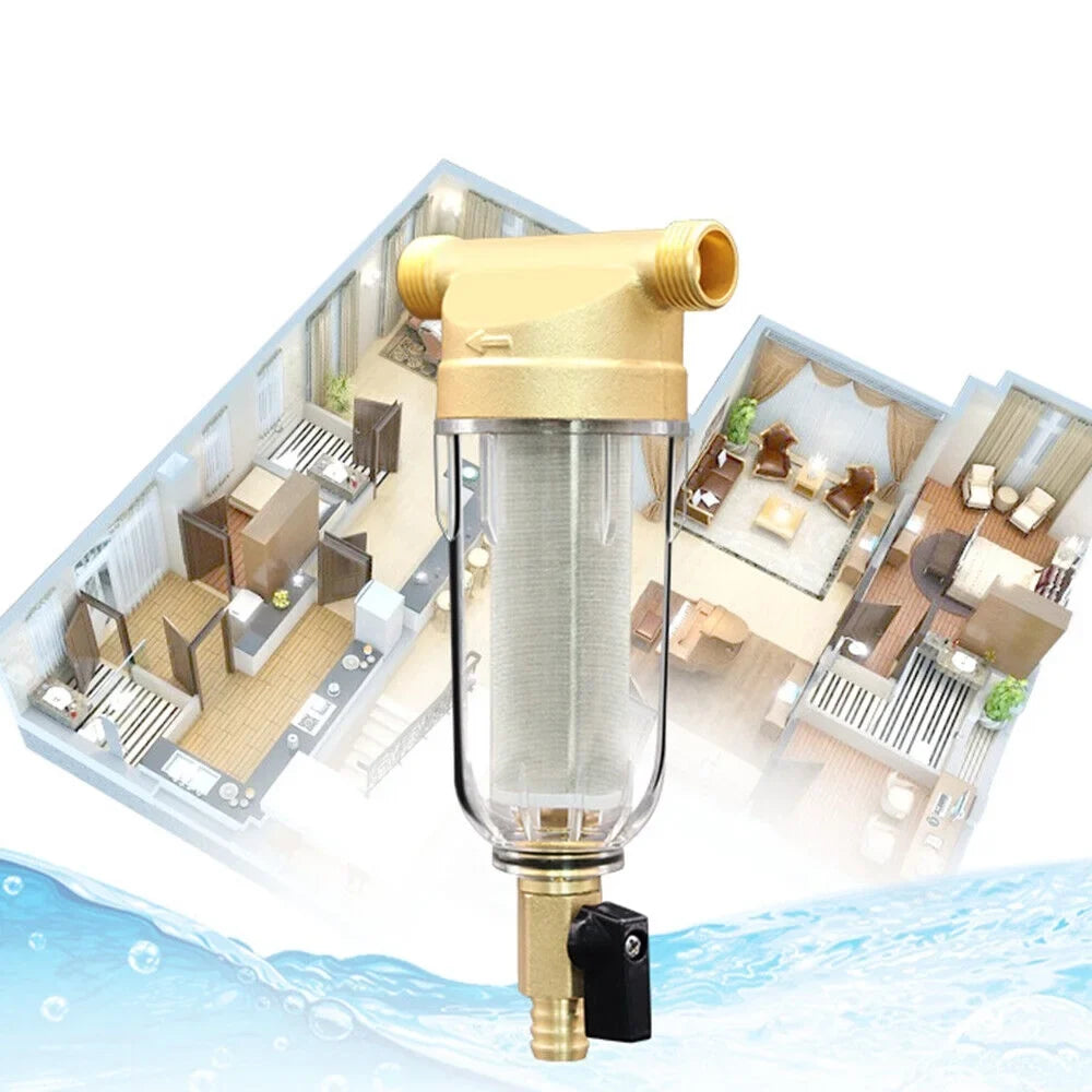Jahy2Tech Whole House Water Pre-Filter Reusable Sediment Filter 50 Microns Plumbing