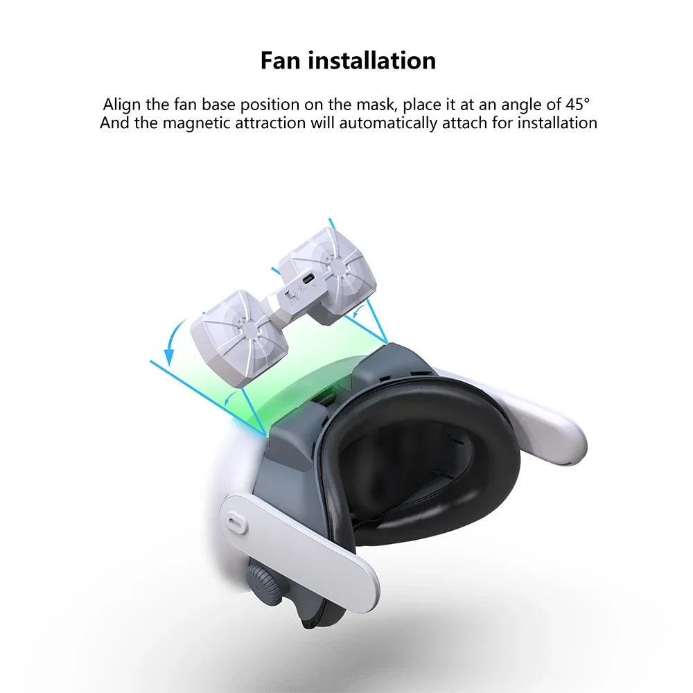 VR Air CircuLatitudeion Cooling Fan Replacement Face Mask for Quest 3 Magnetic Dual Fans Inward Cool Air/Outward Heat Dissipation Eliminates Glasses Fogging