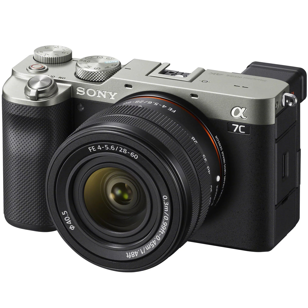 Sony a7C Mirrorless Full Frame Camera Body with 28-60mm F4-5.6 Lens Silver ILCE7CL/S Bundle + Vlogger Kit ACCVC1: GP-VPT2BT Shooting Grip w. Wireless Remote + 2x Battery + Deco Gear Bag & Accessories