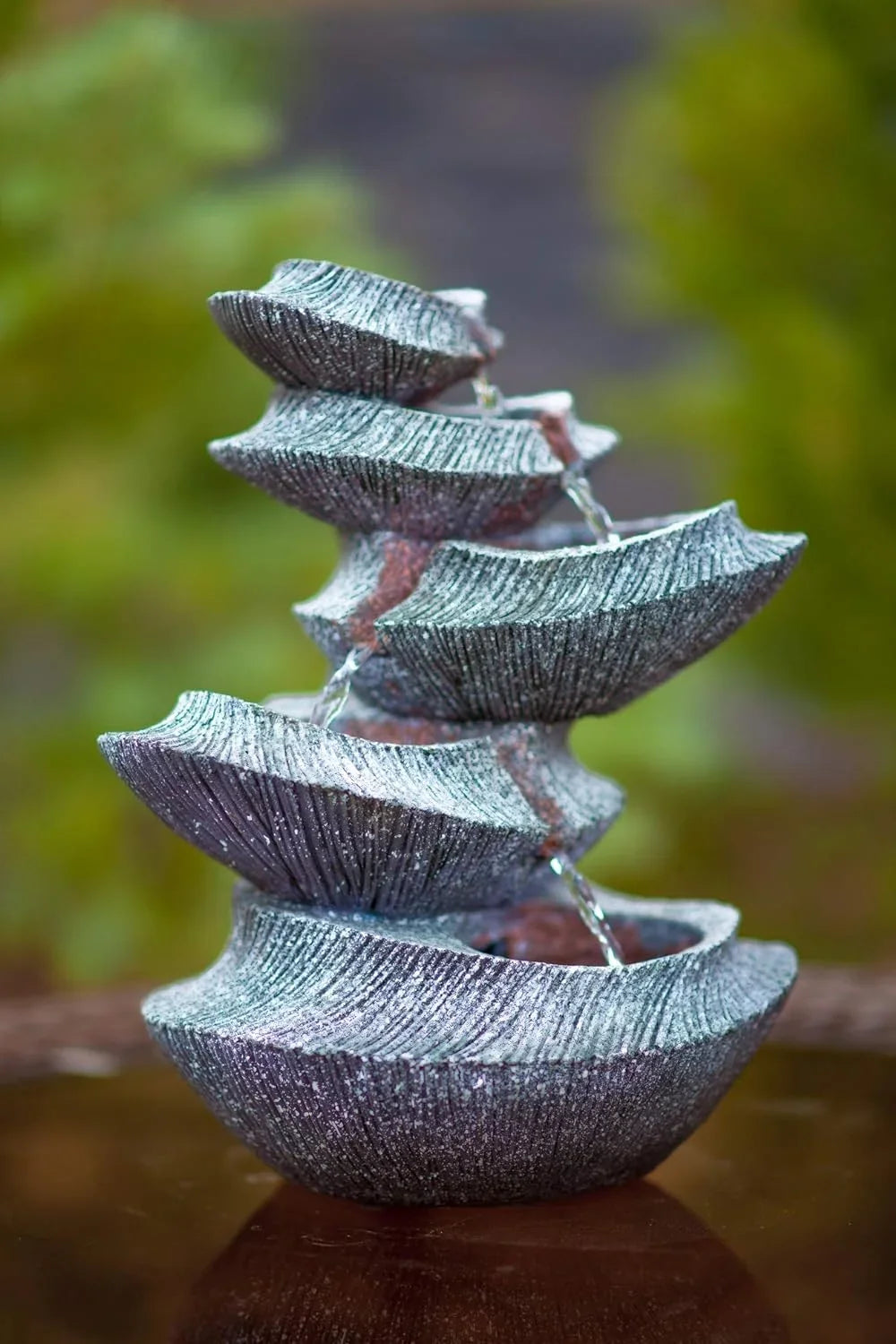 Modern Stone Tiers 14" Fountain W/LED Light: Small Indoor/Outdoor Water Feature For s, Entryways, Gardens & Patios. Hand-Crafted Design. HF-B16-14LT