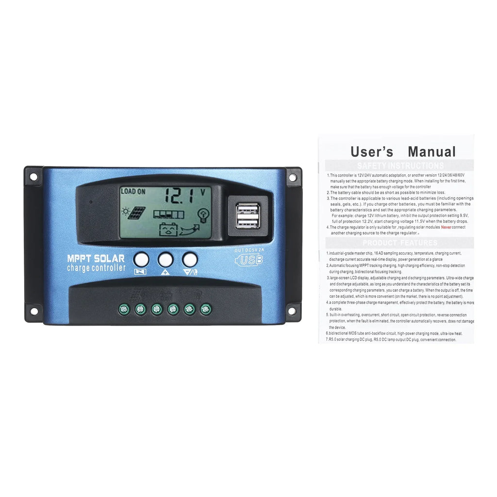 Dazzduo Controller,Dual USB Output LCD Screen  Screen  5V/2A  Solar Identification  5V/2A Dual  Dual USB Solar Dual USB Solar USB Output 12V/24V 5V/2A Dual USB