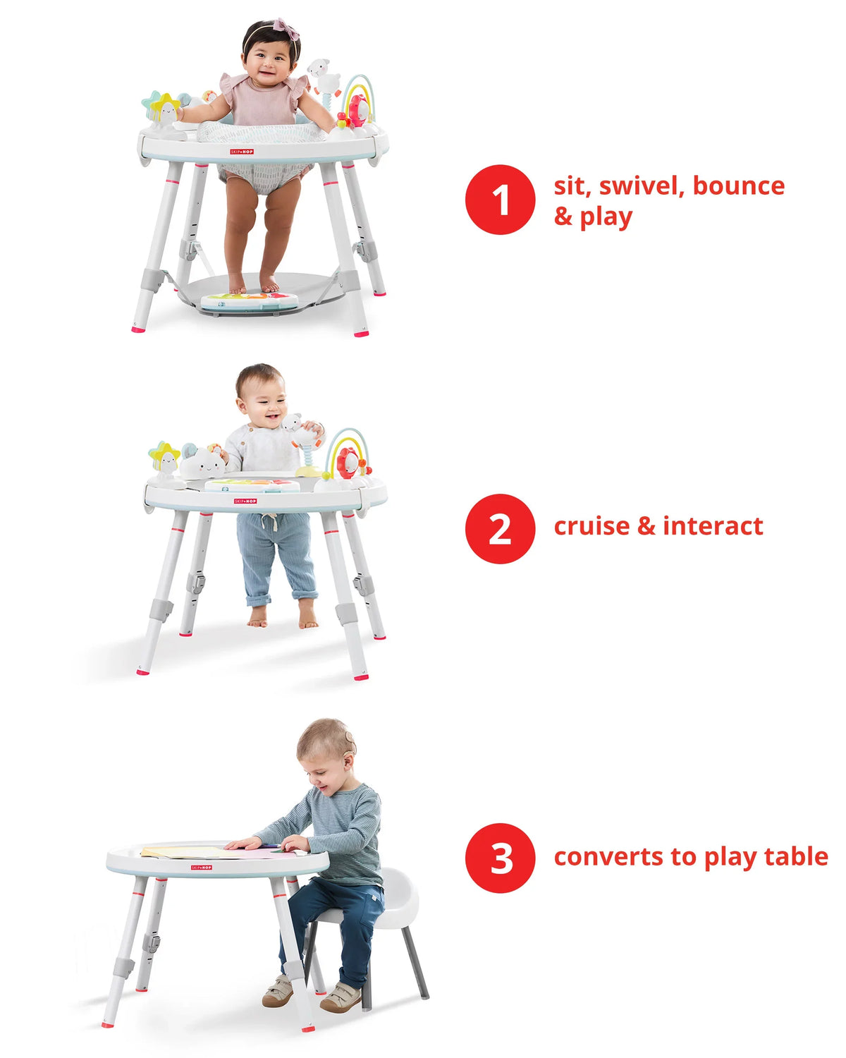 Skip Hop Baby Activity Center: Interactive Play Center with 3-Stage Grow-with-Me Functionality, 4mo+, Silver Lining Cloud