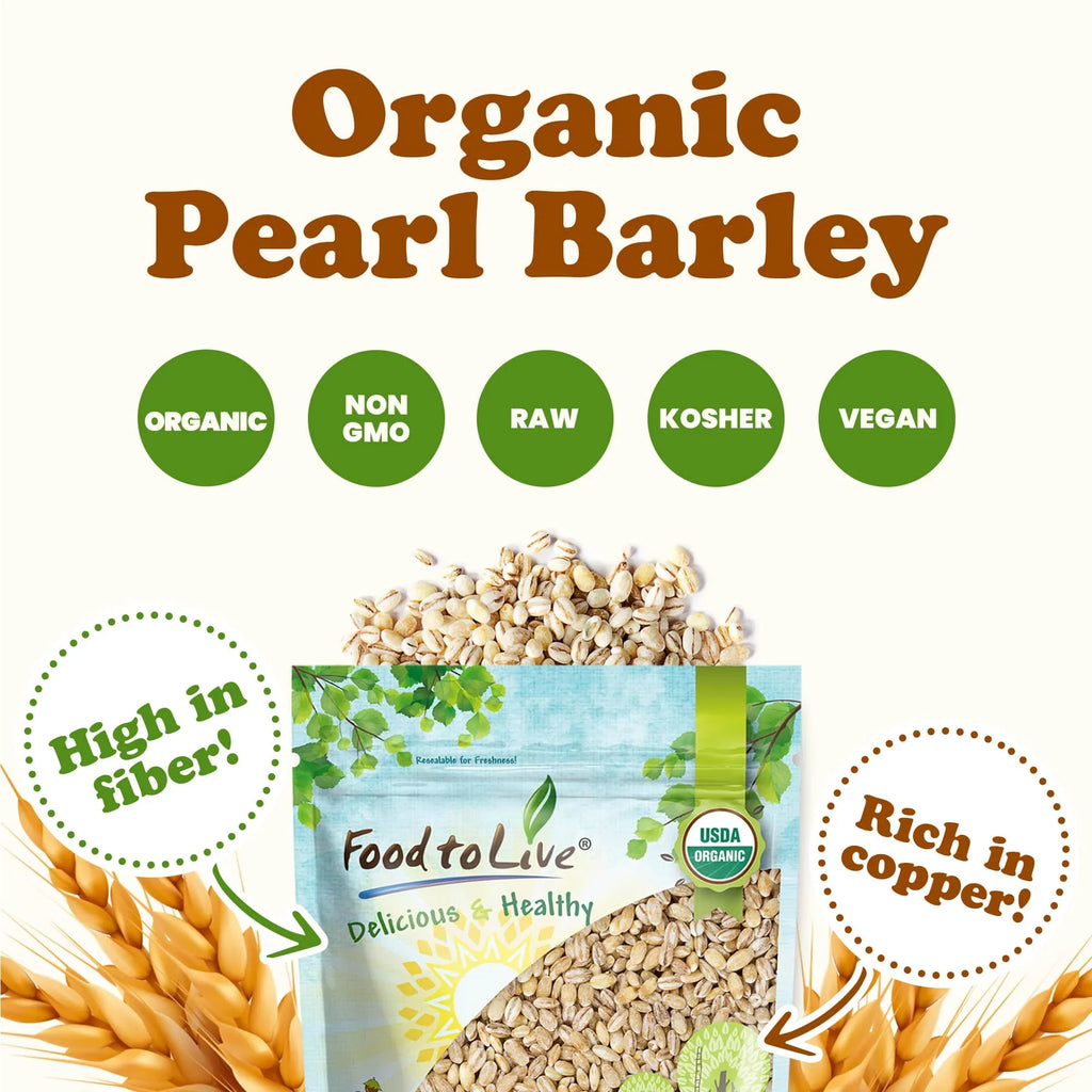 Organic Pearl Barley, 24 Pounds — Non-GMO, Kosher, Raw, Vegan — by Food to Live