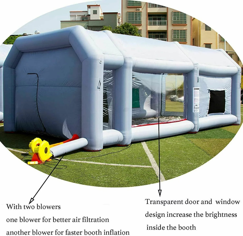 WGIA InfLatitudeable Paint Booth 28x15x10Ft w/Blowers Car Painting Tent for Car Garage With 2 Blowers