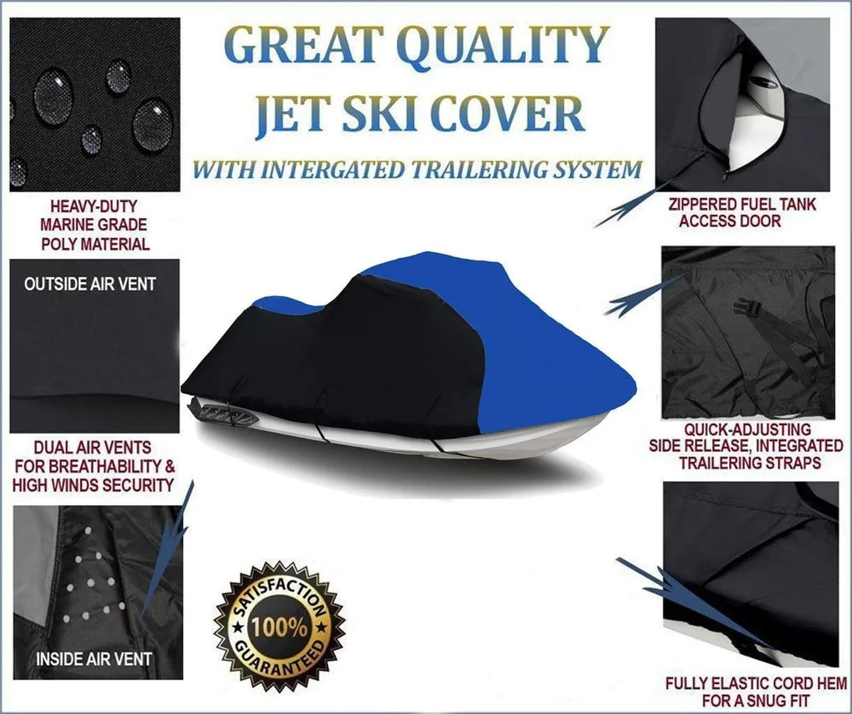 BLACK / BLUE HEAVY-DUTY Cover Compatible for Sea Doo Sea-Doo Bombardier GTS Jet Ski Cover 1990 1991 1992 1993 1994 1995 1996 1997 1998 1999 2000