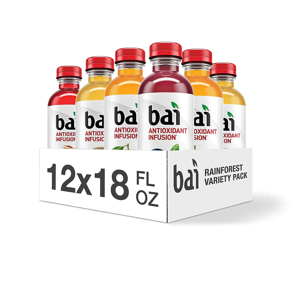 Bai Flavored Water, Rainforest Variety Pack, Antioxidant Infpre-owned Drinks, 18 Fluid Ounce Bottles, 12 Count, 3 Each of Brasilia Blueberry, Costa Rica Clementine, Malawi Mango, Sumatra Dragonfruit