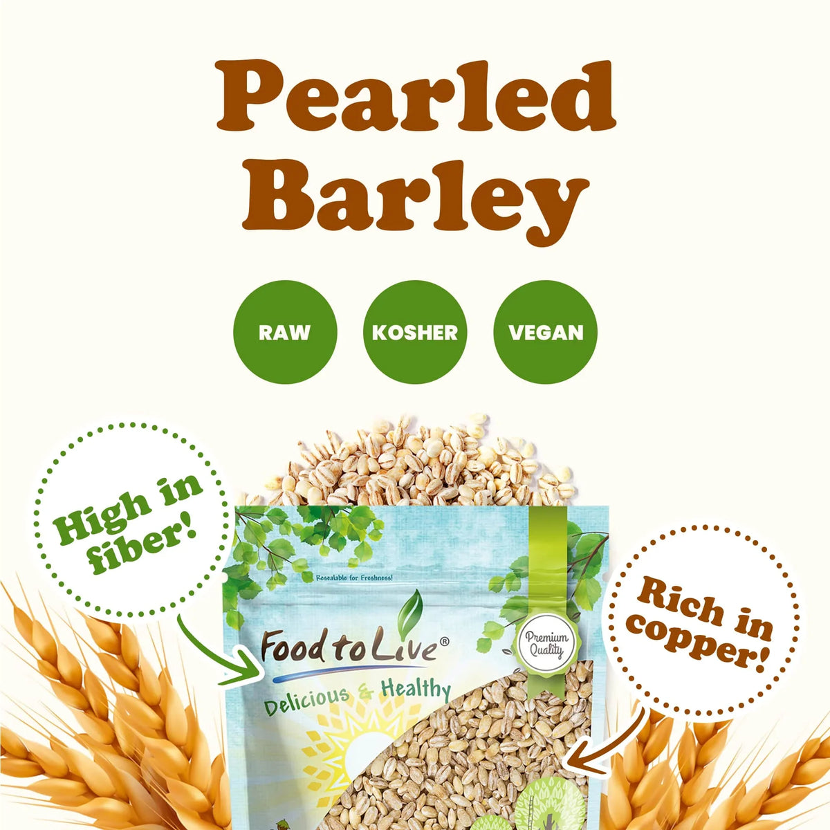 Pearled Barley, 15 Pounds — Kosher, Vegan, Raw — by Food to Live