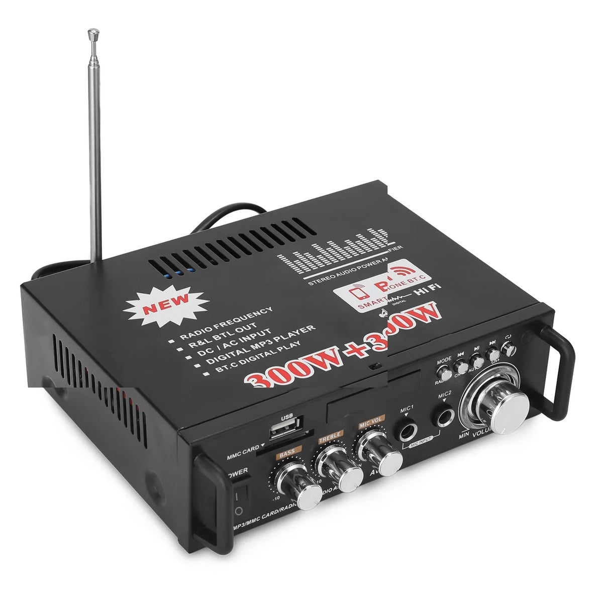 Dazzduo Sound Machine,2CH LCD Display Remote Audio Amplifier BT  Radio Amplifier 600W Remote Audio  Radio Portable Stereo Power Amplifier Audio HiFi Audio Stereo Car 600W Remote