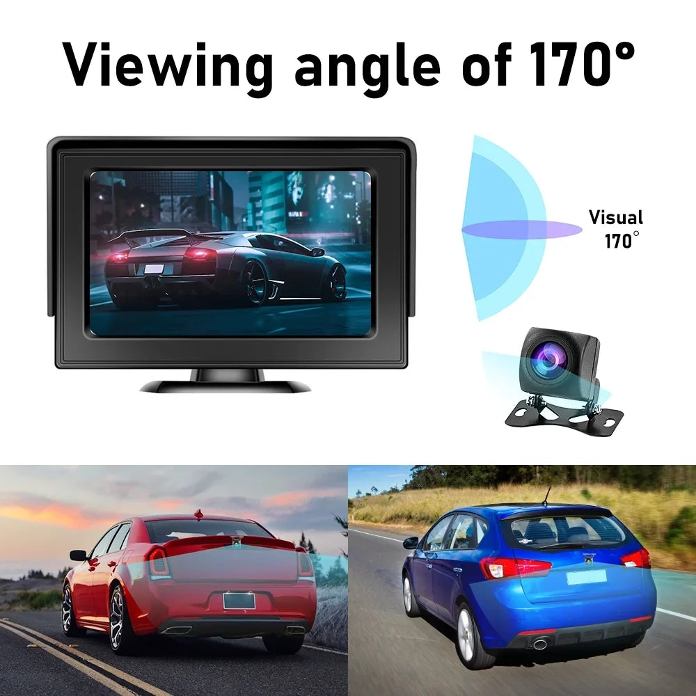 Wireless Backup Camera Kit with Stable Digital Signal, 4.3’’ Monitor& Rear View Camera InstalLatitudeion for Truck, Van, Camping Car, SUV Reverse automatic display