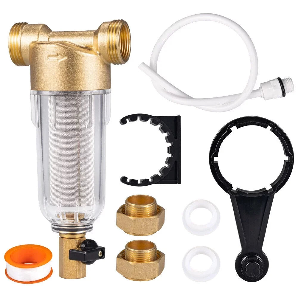Jahy2Tech Whole House Water Pre-Filter Reusable Sediment Filter 50 Microns Plumbing