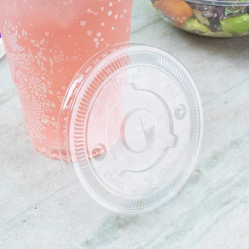 Karat C-KCL1045 PET FLatitude Lids 104.5mm w/ Straw Slot for 32 oz Paper & Poly Cold Cups, 600 Count