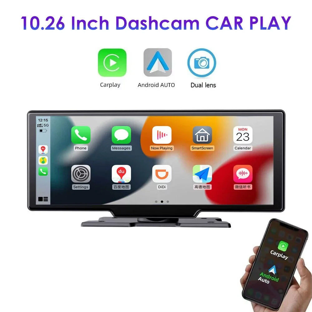 kydely   2K Wireless 10.26'' Touch Screen Dual Channel Wifi Car DVR Dash Camera Android Auto ".