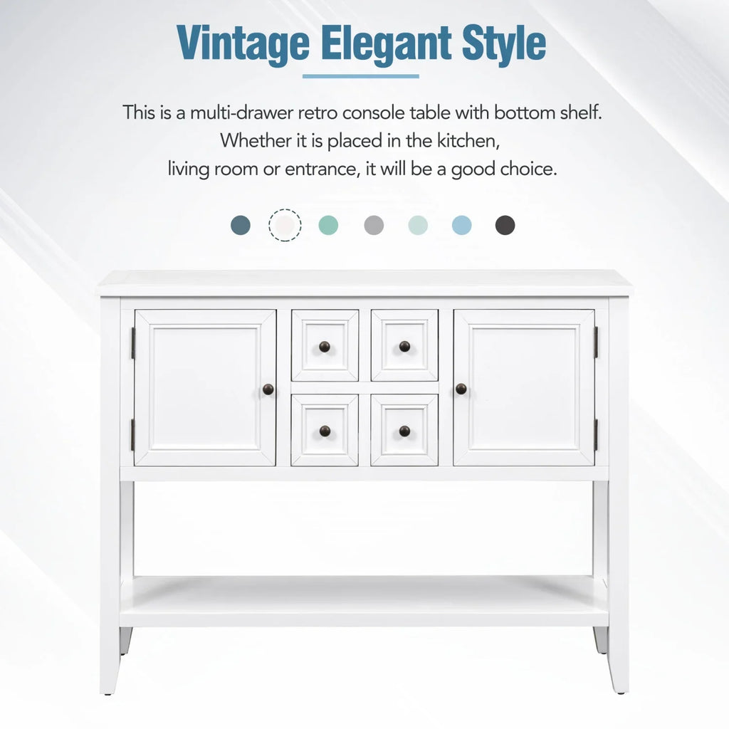 TREXM Cambridge Series Ample Storage Vintage Console Table with Four Small Drawers and Bottom Shelf for Living Rooms  Entrances and Kitchens (Light Navy  OLD SKU  WF190263AAH)