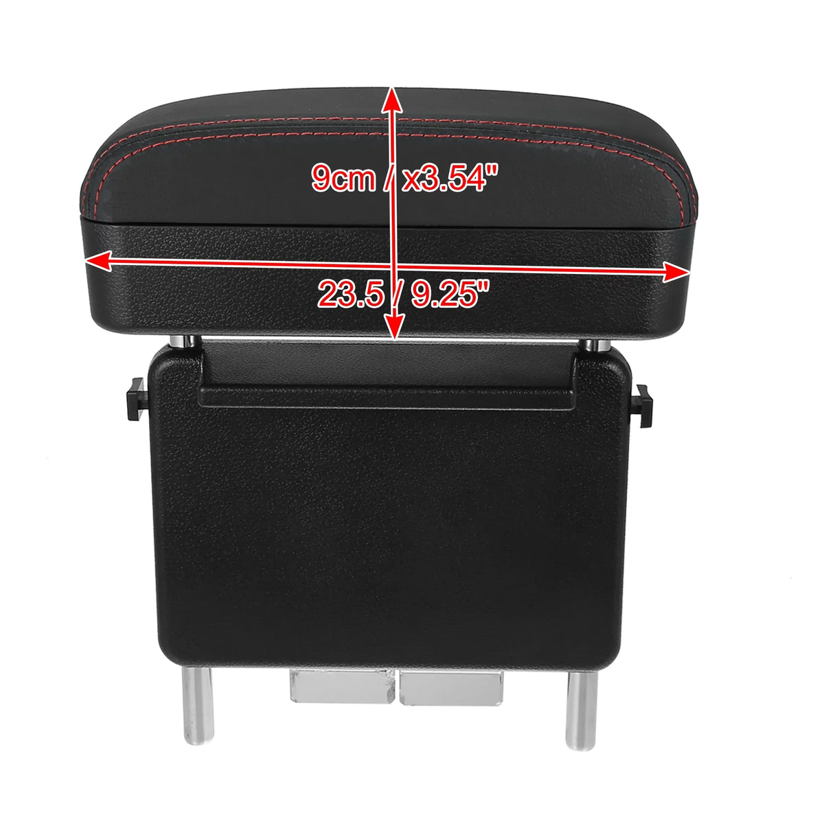 Car Center Armrest Extender Box Seat Gap Adjustable Armrest Storage Organizer Box Armrest Black PU Leather with Red Line