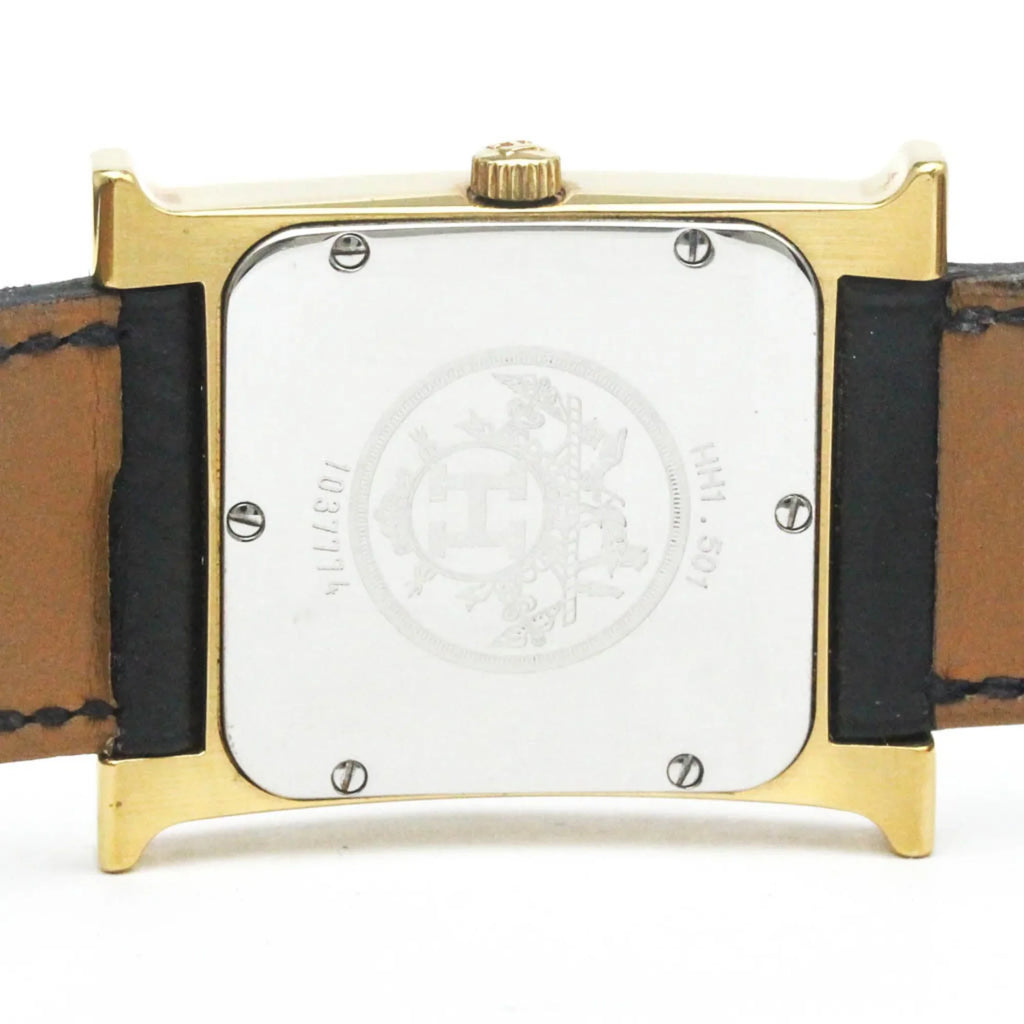 Pre-Owned HERMES H Watch Gold PLatitudeed Leather Quartz Mens Watch HH1.501 BF569965 (Good)
