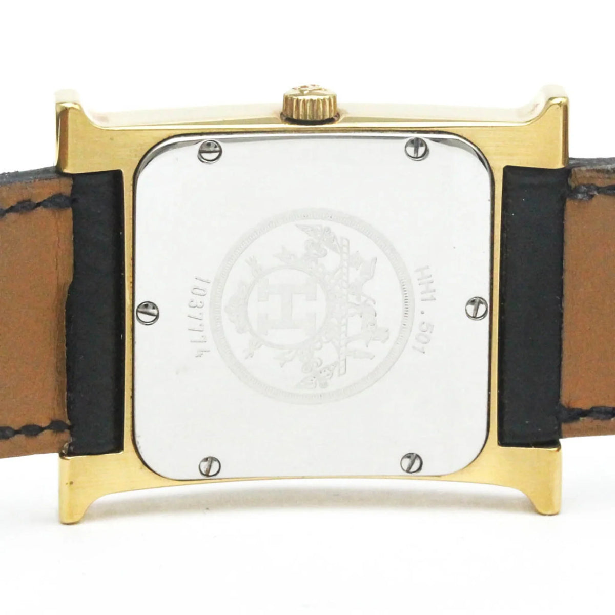 Pre-Owned HERMES H Watch Gold PLatitudeed Leather Quartz Mens Watch HH1.501 BF569965 (Good)