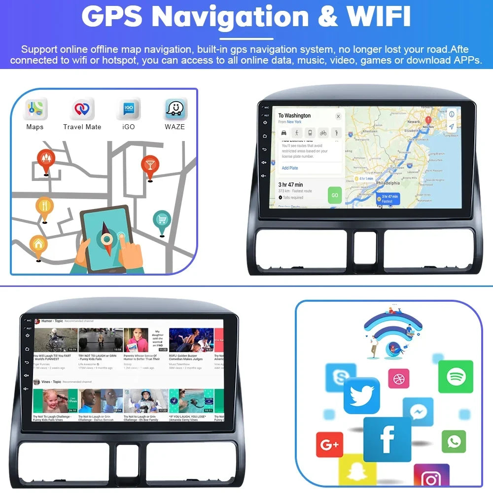 2+32G for Honda CRV 2002-2006 Wireless Carplay Android Auto Mirror Link 9'' Touchdisplay Car Stereo Radio Player Bluetooth 1080P WIFI Hifi GPS FM Usb, AHD Backup Camera&Microphone