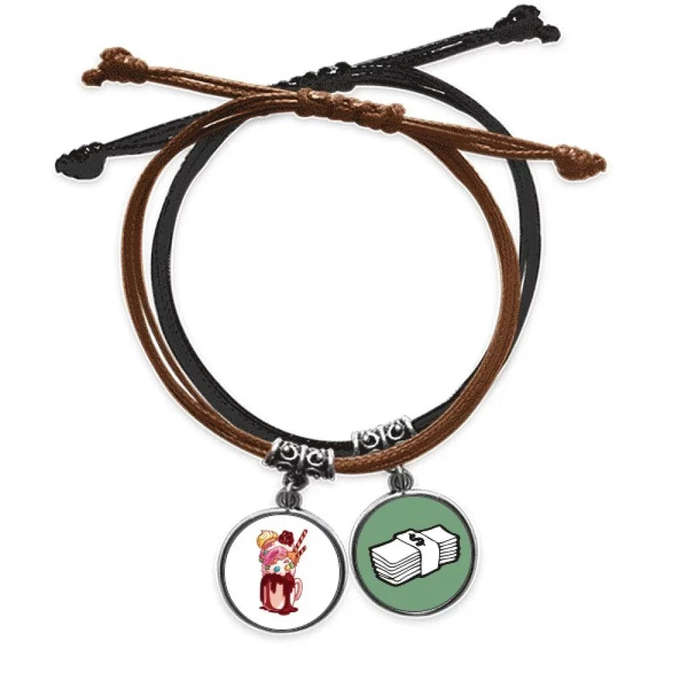 Donut ChocoLatitudee Biscuit Cup Ice Bracelet Rope Hand Chain Leather Money Wristband