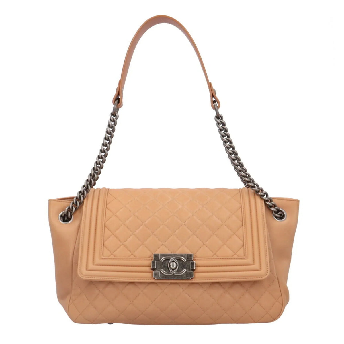 Pre-Owned Chanel Boy Shoulder Bag Leather Beige Ladies CHANEL Chain BRB10010000013292 (Good)