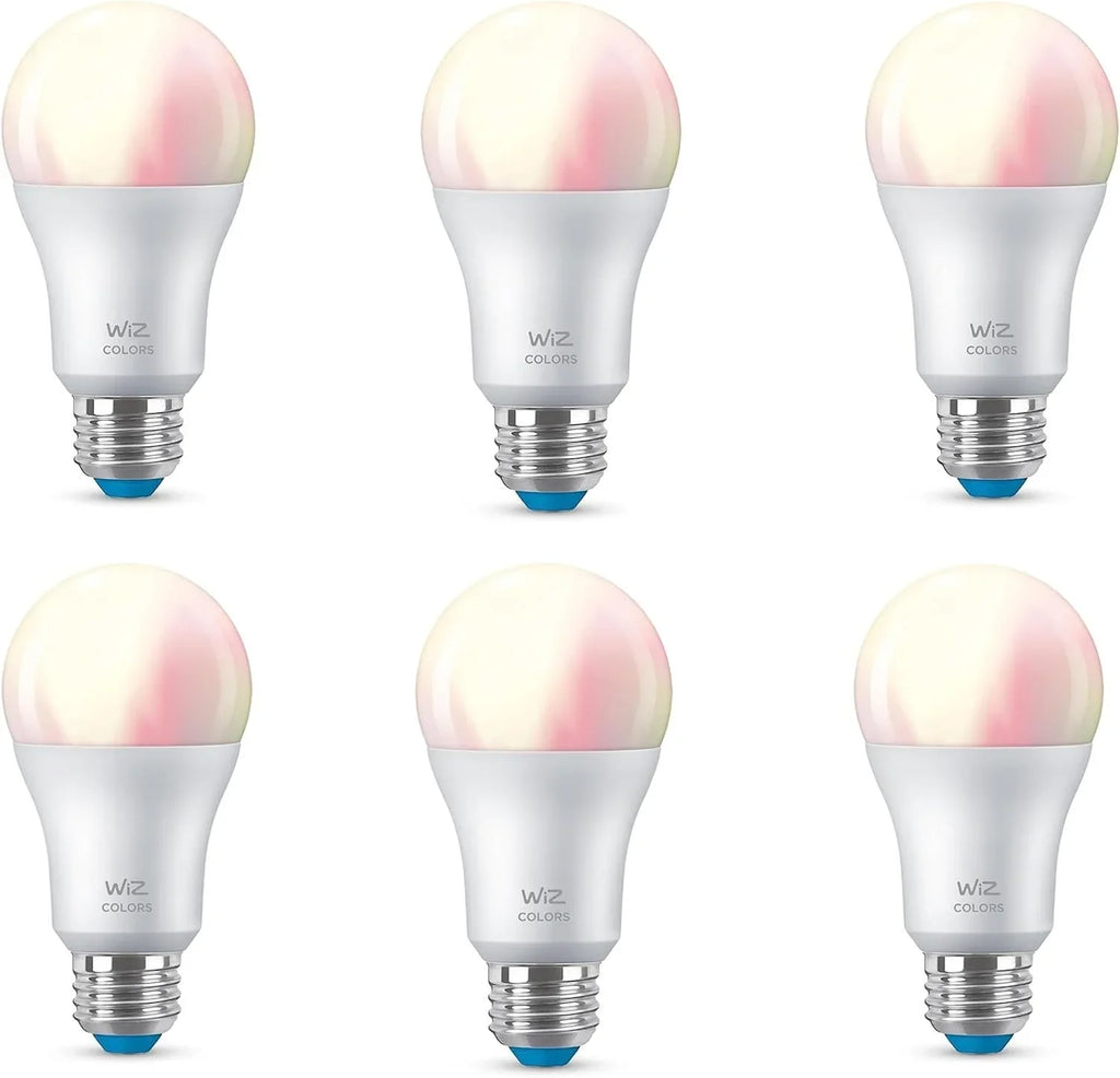 WiZ 60W A19 Color LED Smart Bulb - Pack of 6 - E26- Indoor - Connects to Your Existing Wi-Fi - Control with Voice or App + Activate with Motion - Matter Compatible