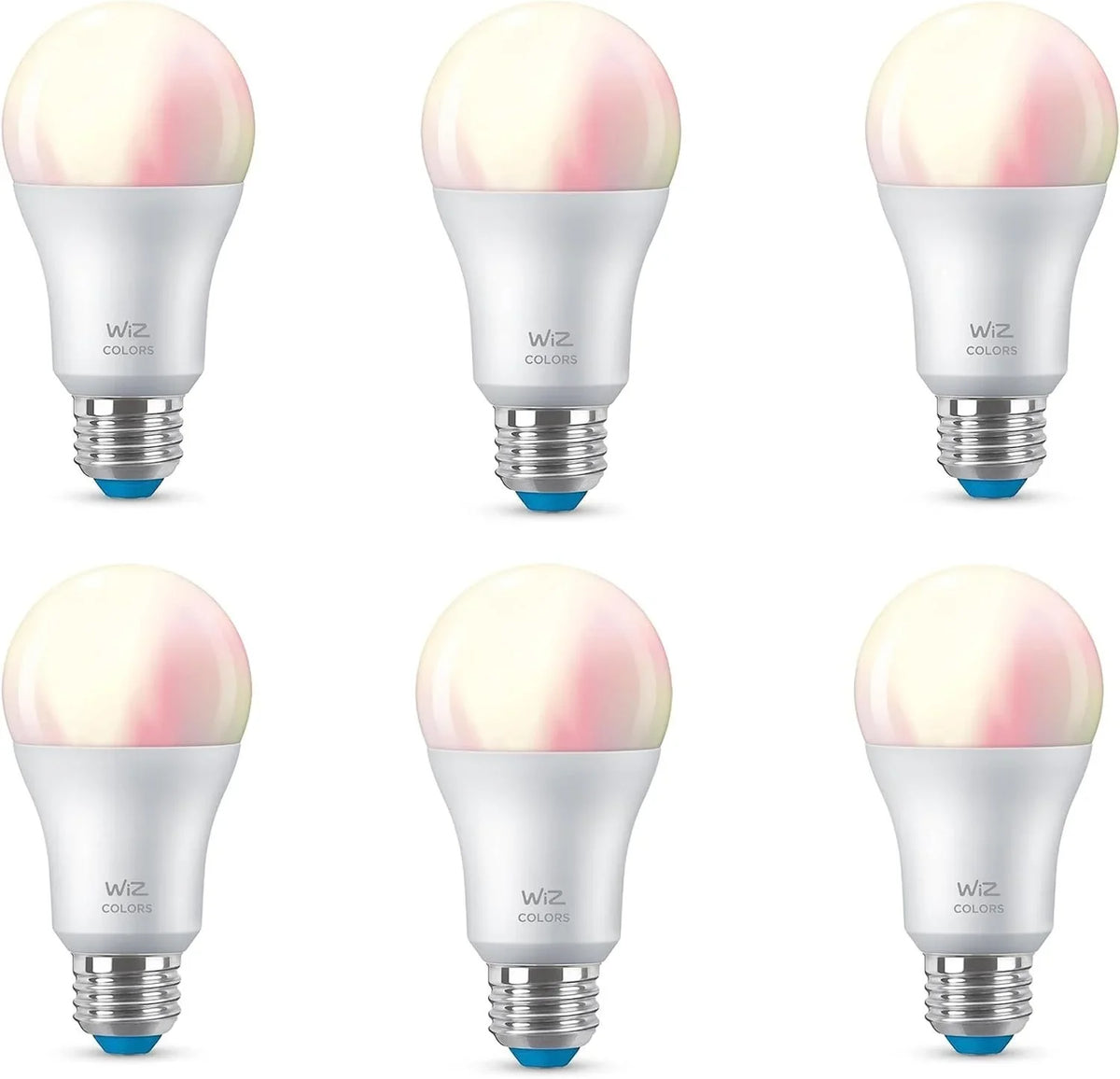 WiZ 60W A19 Color LED Smart Bulb - Pack of 6 - E26- Indoor - Connects to Your Existing Wi-Fi - Control with Voice or App + Activate with Motion - Matter Compatible