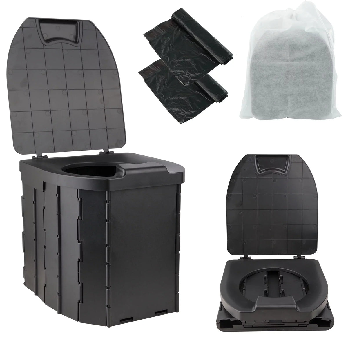 JELLAS Portable Toilet for Camping, Camping Toilet Collapsible Car Travel Toilet Portable Potty with Travel Bag and 10 Pcs Garbage Bag