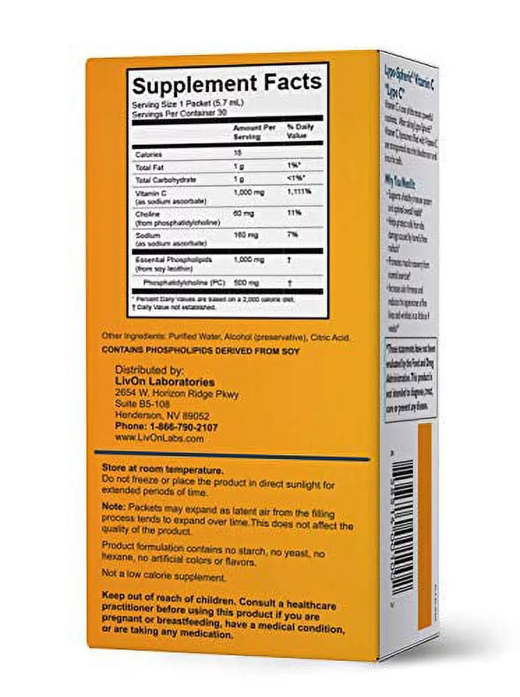 Lypo-Spheric Vitamin C - 3 Cartons (90 Packets) - 1,000 mg Vitamin C & 1,000 mg Essential Phospholipids Per Packet - Liposome EncapsuLatitudeed for Improved Absorption - 100% Non-GMO