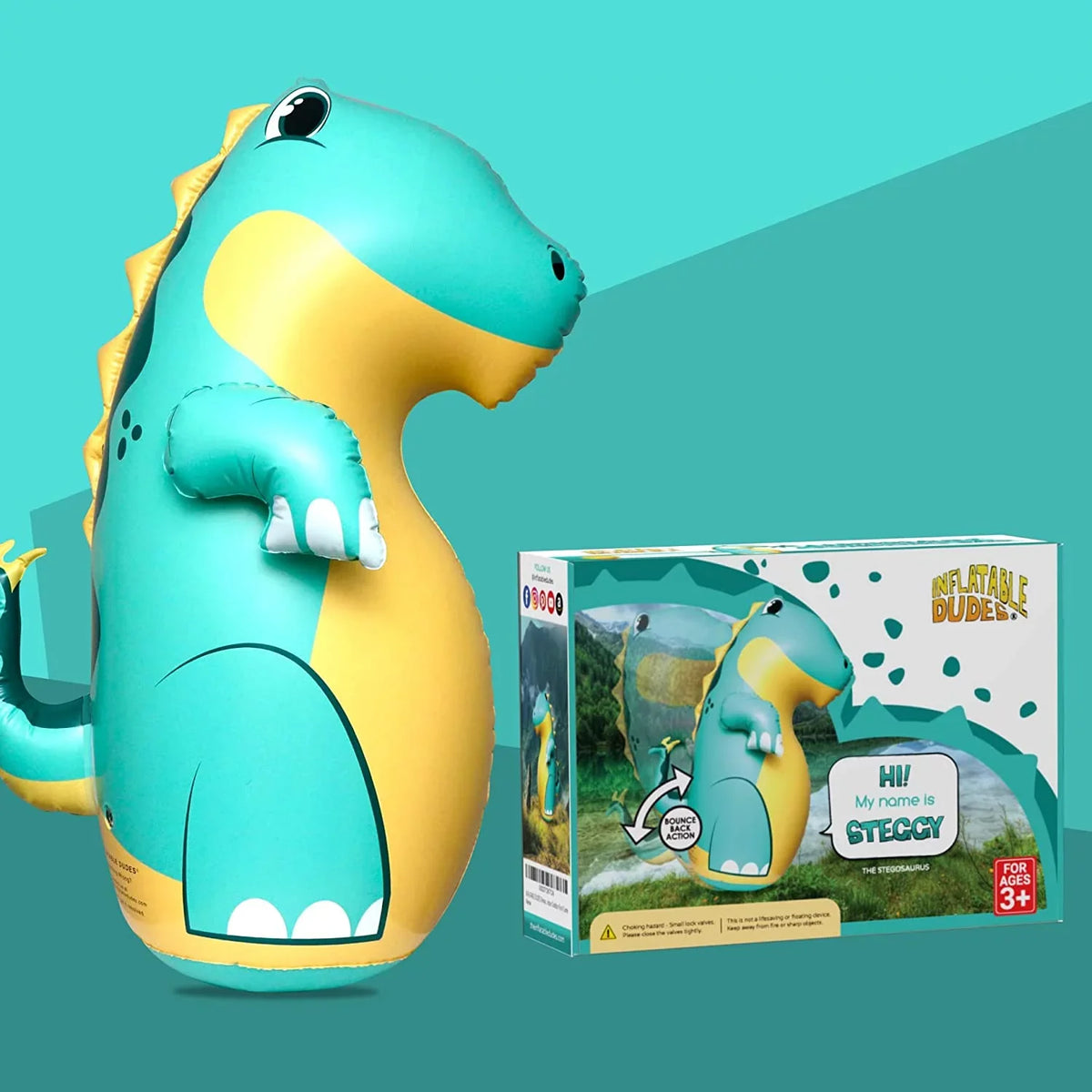 (InfLatitudeable Dudes) Green Stegosaurus Dinosaur 47 inches -Kids Punching Bag |Filled with Sand