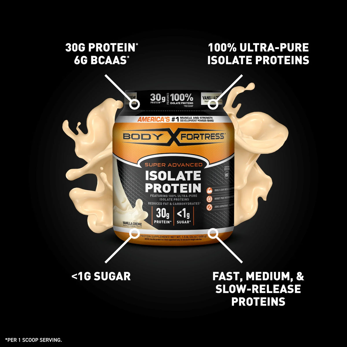 Body Fortress IsoLatitudee Powder, 30g Protein per scoop, Vanilla, 1.5 lbs (Packaging May Vary)