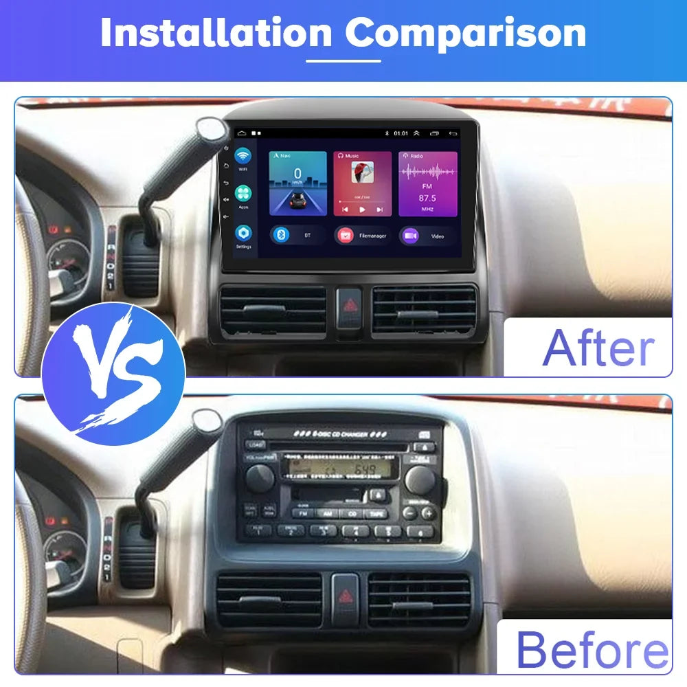 2+32G for Honda CRV 2002-2006 Wireless Carplay Android Auto Mirror Link 9'' Touchdisplay Car Stereo Radio Player Bluetooth 1080P WIFI Hifi GPS FM Usb, AHD Backup Camera&Microphone