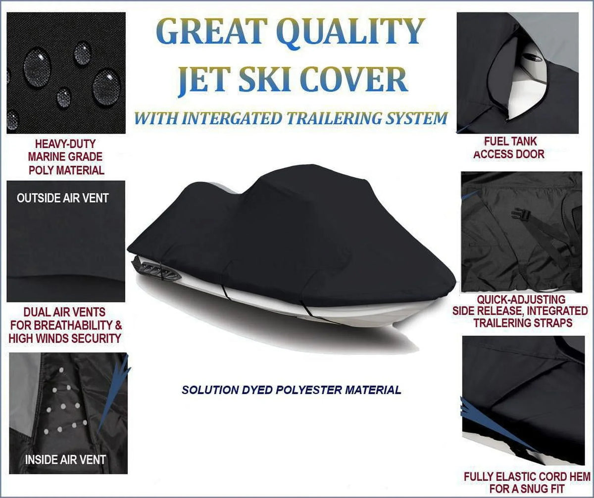 BLACK 600 DENIER JetSki Cover Compatible for Jet Ski PWC Watercraft Cover Polaris SL 700 DLX 1997 1-2 Seater